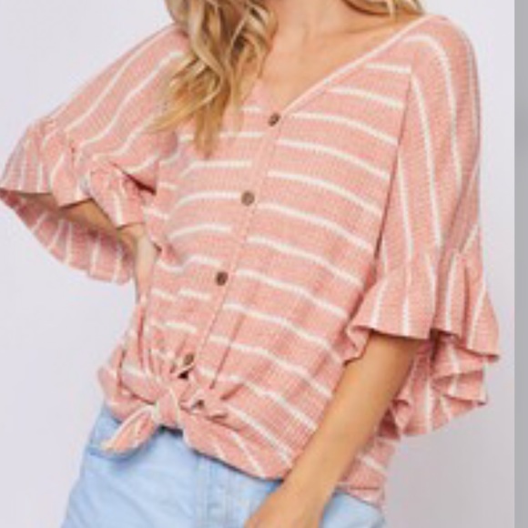 WAFFLE KNIT DOLMAN TOP W/ WHITE STRIPES - Picture 2 of 7